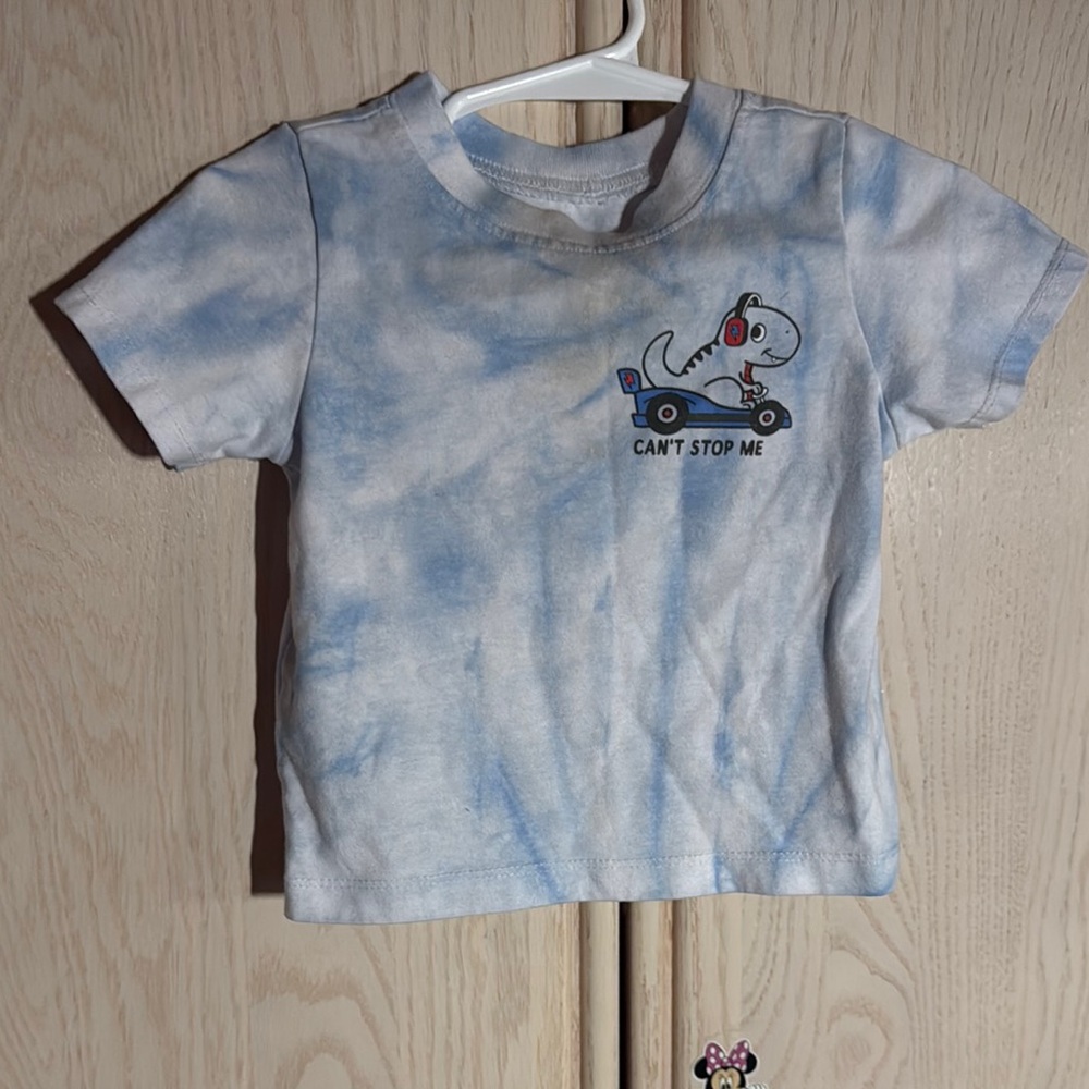 Blue Tie-Dye Kids T-Shirt with Dinosaur Print